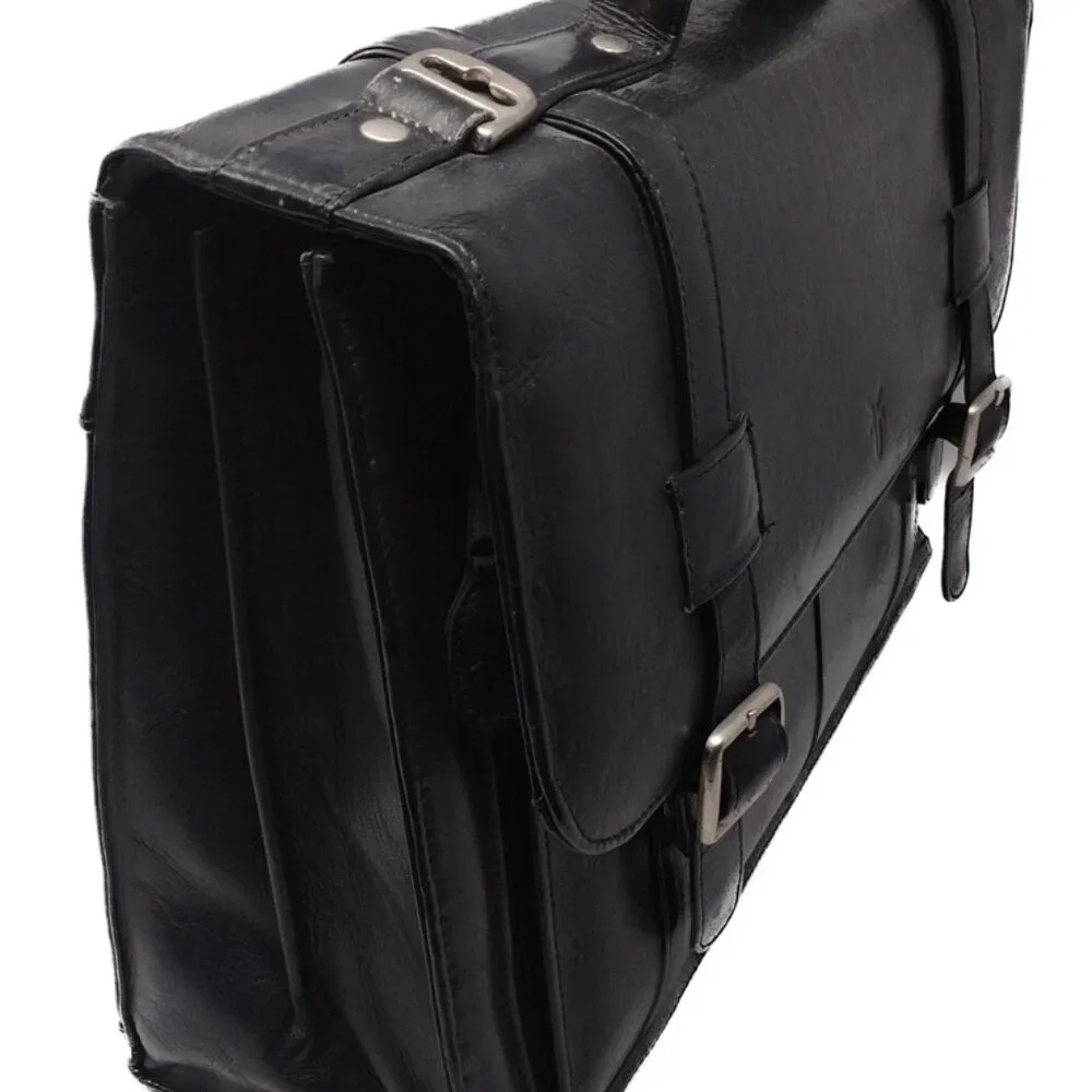 Frye Logan Briefcase Black Leather Business Laptop Bag Messenger